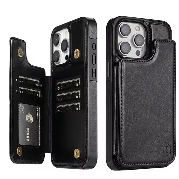 iPhone 15 leather case with magnetic flip
