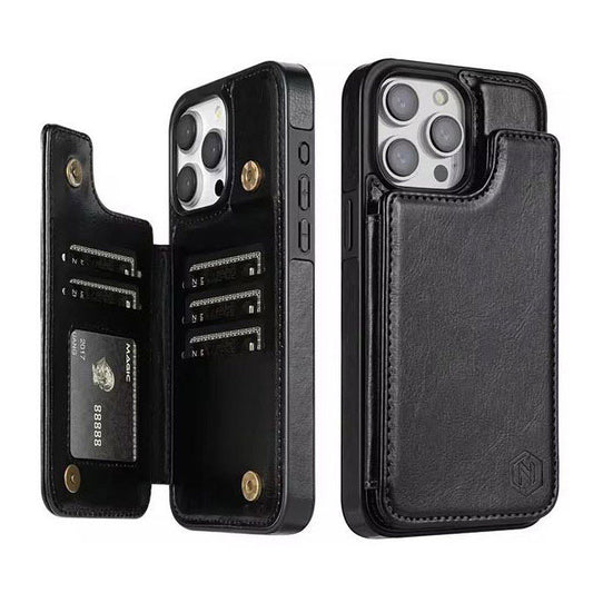 Black leather wallet case for iPhone SE 2020