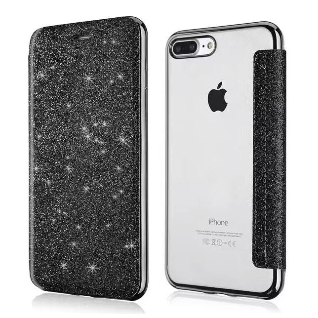 Clear glitter leather case for iPhone SE (2nd Gen)