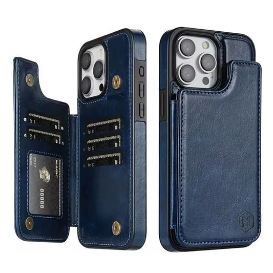 Cacash iPhone 15 Plus leather wallet cover in blue