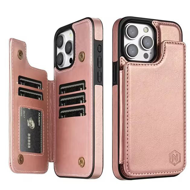 iPhone 15 Plus cover with card slots in black leather
