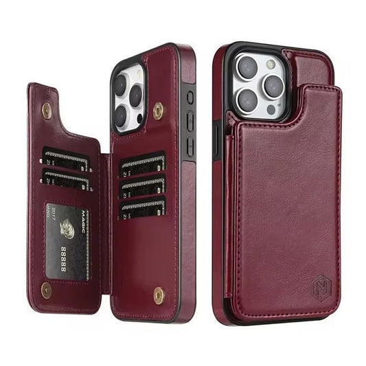 Wine red leather flip cover for iPhone 14