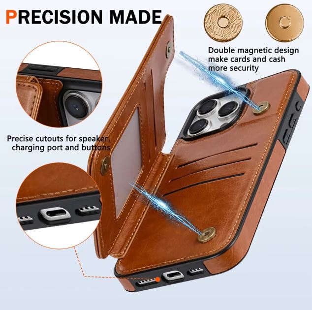 RFID blocking iPhone 15 leather case