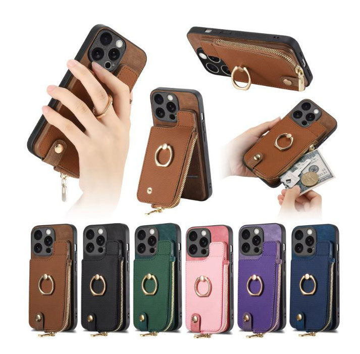 Leather case with zippered pocket