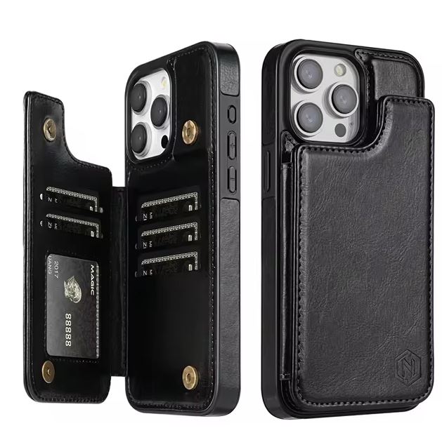 iPhone 15 leather case with magnetic flip
