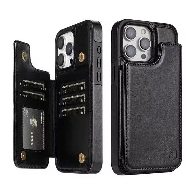 Black leather wallet case for iPhone SE 2020
