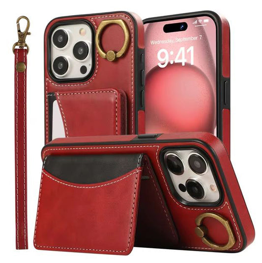 Functional iPhone 15 Plus wallet case in leather
