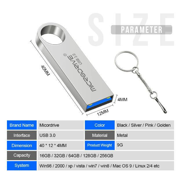 Portable 64GB USB drive with keyring