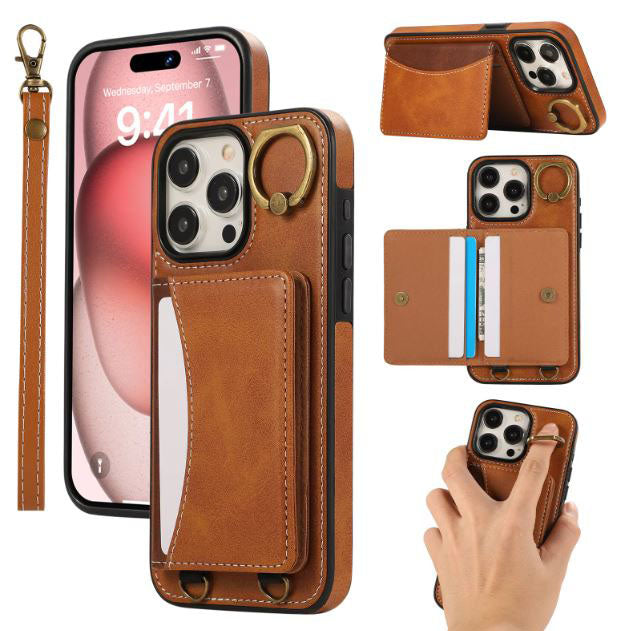 Leather case with wrist strap for iPhone SE
