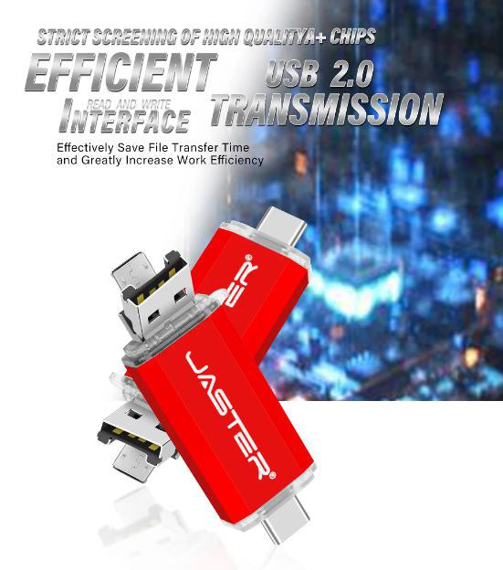 Jaster USB flash drive with 3-in-1 connectors