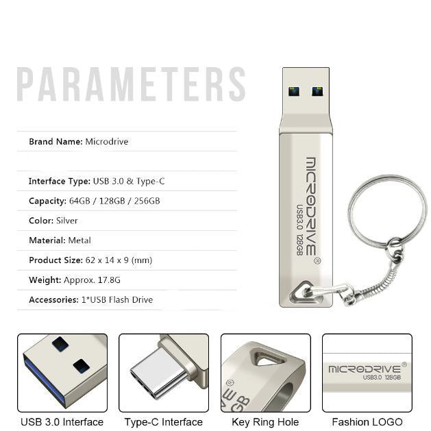 Silver 256GB USB-C flash drive