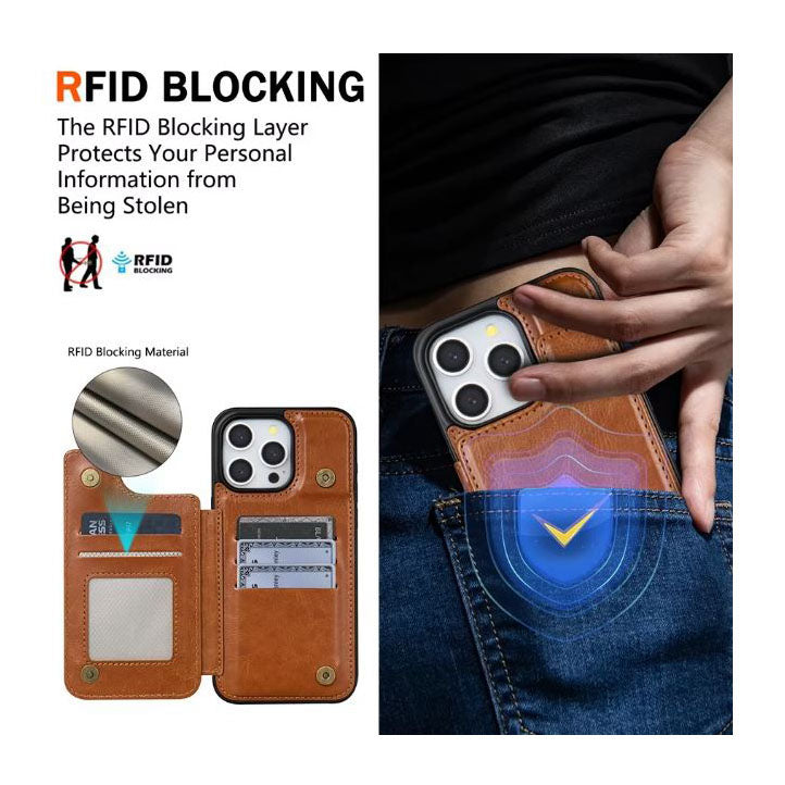 RFID blocking leather case for iPhone 14 Plus
